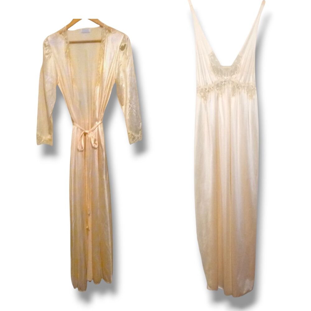 Vtg Maidenform Chantilly Lace Peignoir Robe Nightgown Set-Medium-Union Made-